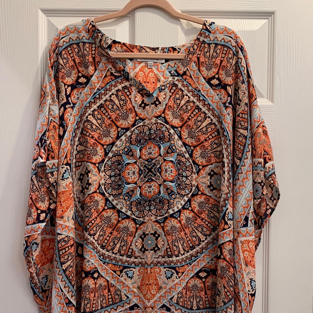 Rose & Olive Vibrant Orange and Blue Blouse